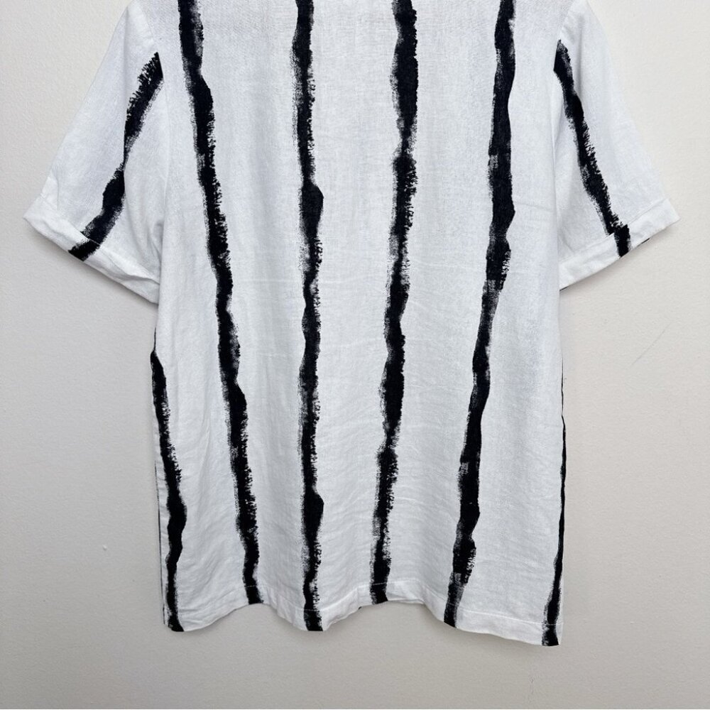 Compli K Womens Small Linen Striped Short Sleeve Lagenlook Patch Pocket Top - Picture 12 of 13